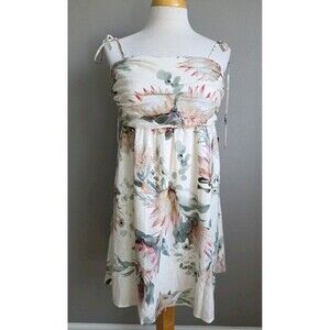 NWT Express | Size Medium |Linen-Blend Floral Ruched Mini Babydoll Dress